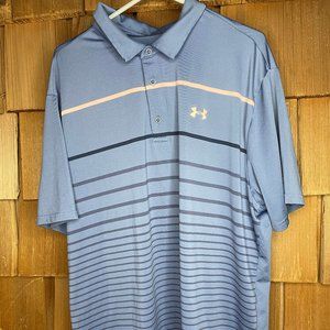 Mens 2XL Under Armpur Playoff Polo in Blue with Stripes